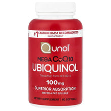 Qunol Mega CoQ10 Ubiquinol 100 mg softgel bottle, red label, white cap