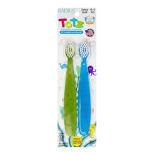 Kids toothbrush value pack with extra-soft green and blue oval brush heads