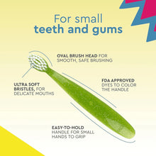 Extra-soft green oval kids toothbrush with compact easy-grip handle