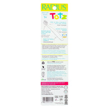 Kids toothbrush packaging back with product details for extra-soft Totz model