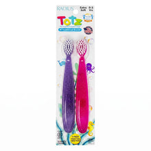 Kids toothbrush value pack with extra-soft purple and pink oval brush heads