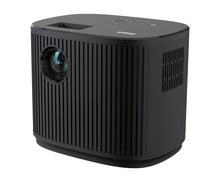 RCA home theater projector with front lens and vented sides, black cylindrical body