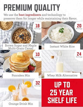 READYWISE food bucket meal options: cereal, rice, pancakes, milk alternative and orange drink
