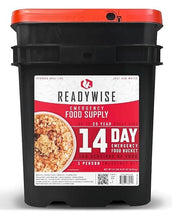 READYWISE 14-day emergency food supply in a black bucket with a red lid