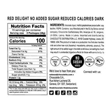 Nutrition Facts panel on dark chocolate bar package with ingredients and calories