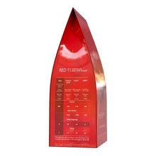Red dark chocolate bar pouch package shown from the side