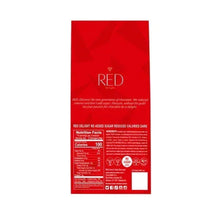 Back of red dark chocolate bar pouch with Nutrition Facts and ingredients text