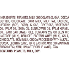Ingredients list for REESE'S Trees milk chocolate peanut butter snacks.