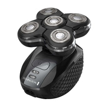 Men's electric shaver with rotary shaving heads and textured grip, black