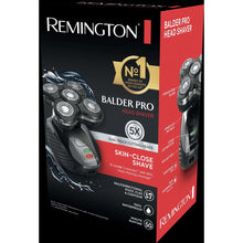 Remington Balder Pro head shaver retail box packaging, black with red panel