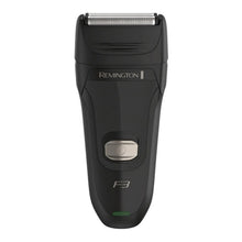 Electric foil shaver, black body with power button and foil cutting head