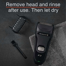 Electric foil shaver with open trimmer head and cleaning brush