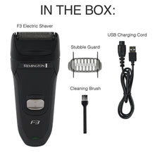 Electric foil shaver with stubble guard and USB charging cord