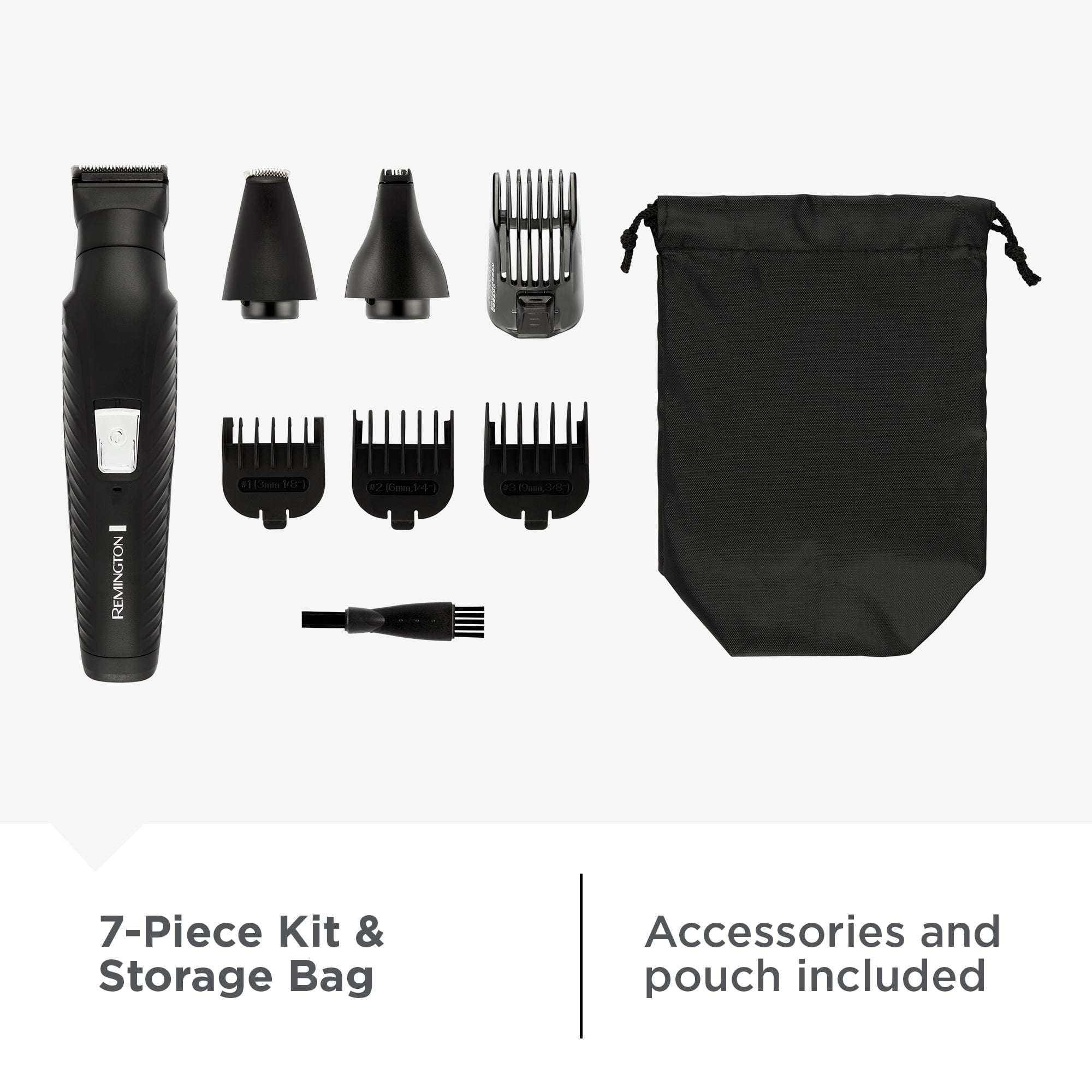 REMINGTON Graphite All-in-One Grooming Kit, Men's Head & Body Trimmer Kit with Combs, Black
