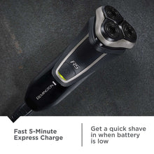 REMINGTON R5 rotary shaver, angled view with three round shaving heads and screen