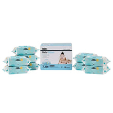 Assorted baby wipes packs with a central box marked 720 count