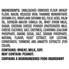 Ingredients list for cheese cracker sandwiches, contains wheat, milk, soy