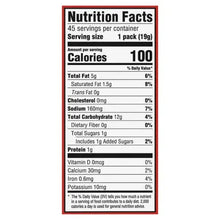 Nutrition Facts label: 45 servings per container, serving size 1 pack (19 g)
