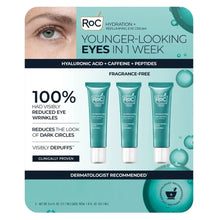Eye cream 3-pack box with three teal tubes and green pump-top graphic