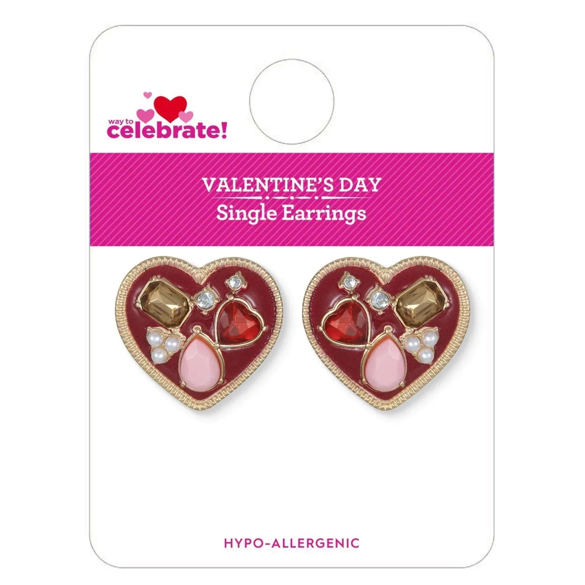 Way to Celebrate Valentine's Day Heart Charm Earrings, 1 Pair
