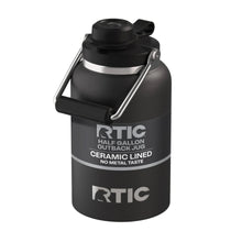 Black ceramic-lined insulated water bottle jug with leak-proof lid and carry handle