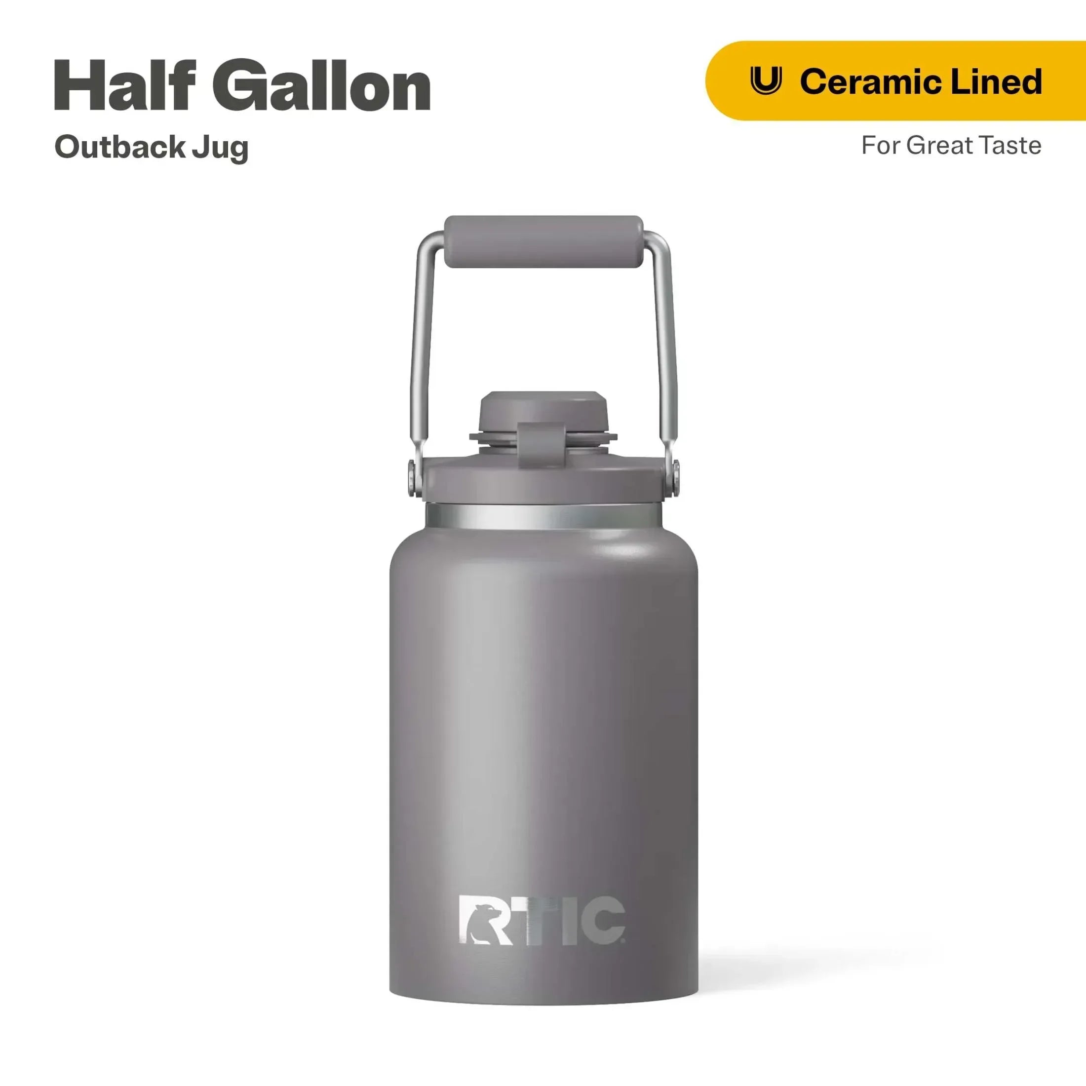 RTIC Half Gallon Ceramic Lined Insulated Outback Water Bottle Jug, Leak Proof, Black