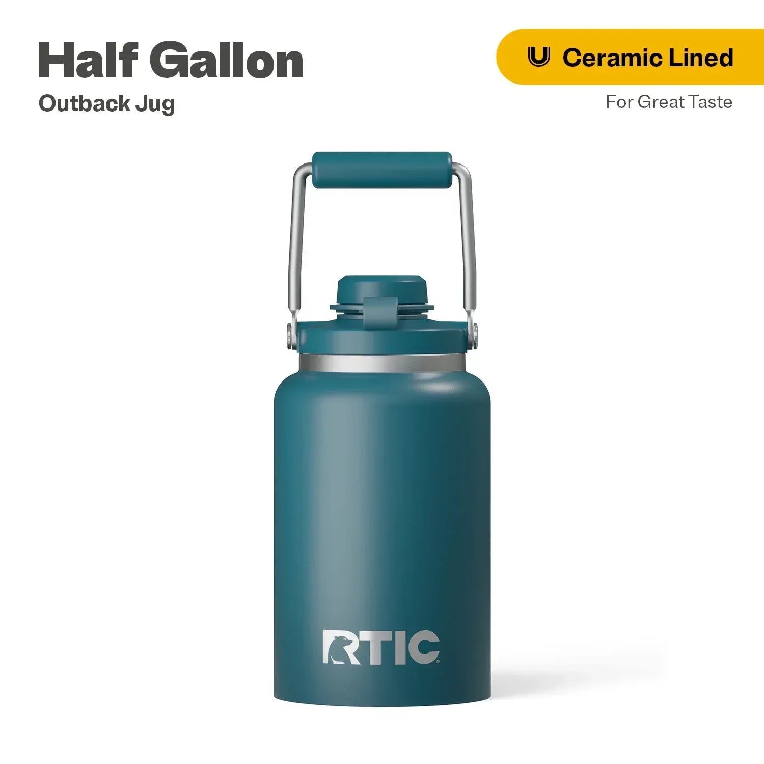 RTIC Half Gallon Ceramic Lined Insulated Outback Water Bottle Jug, Leak Proof, Black