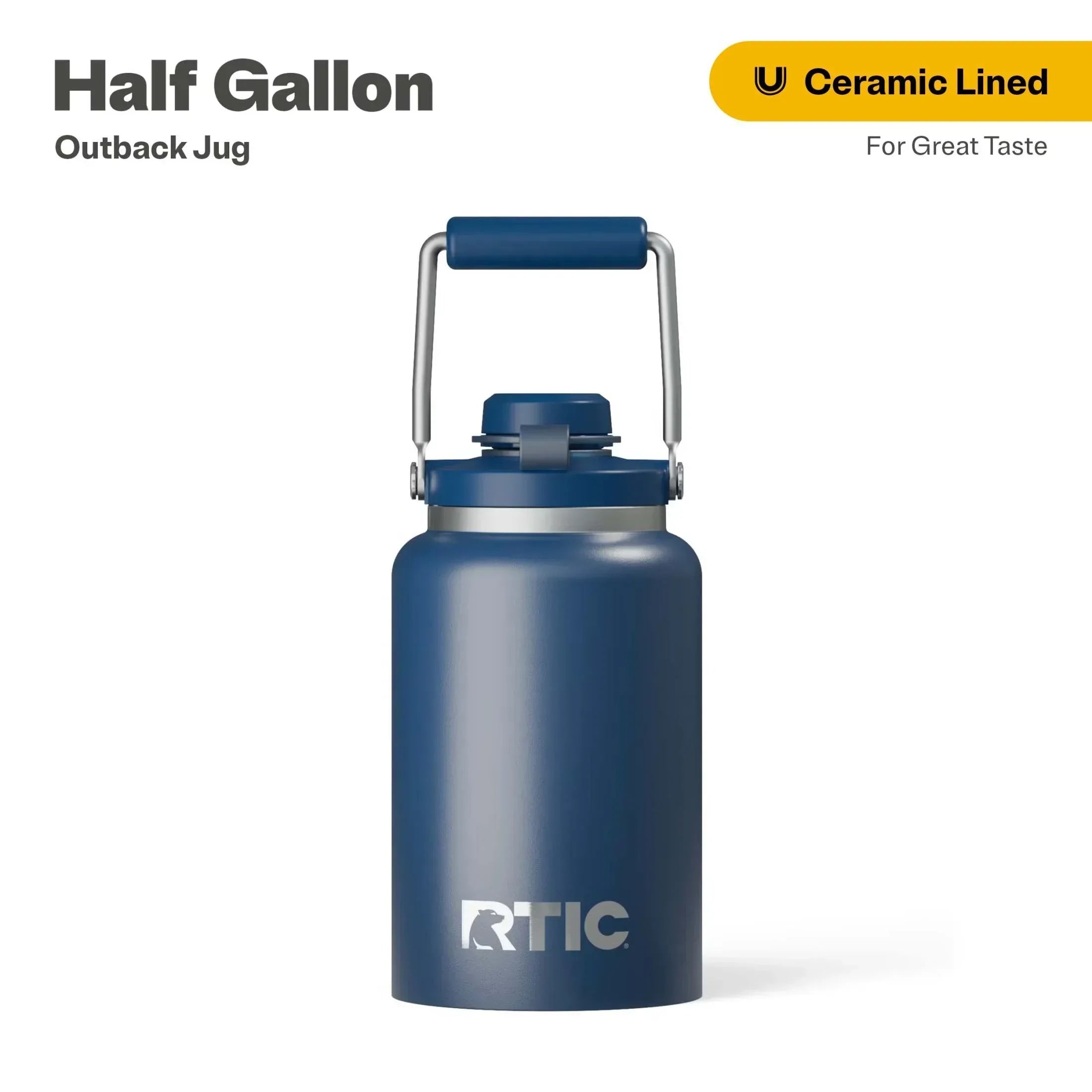 RTIC Half Gallon Ceramic Lined Insulated Outback Water Bottle Jug, Leak Proof, Black