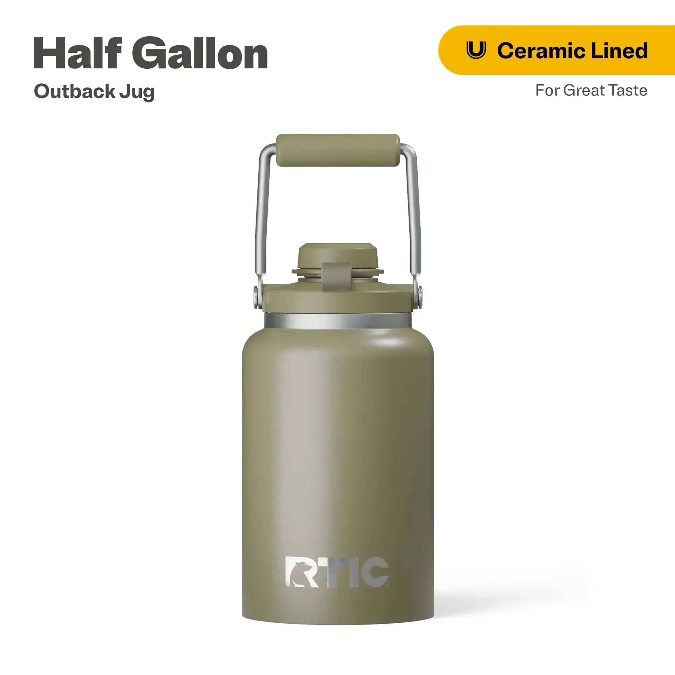 RTIC Half Gallon Ceramic Lined Insulated Outback Water Bottle Jug, Leak Proof, Black