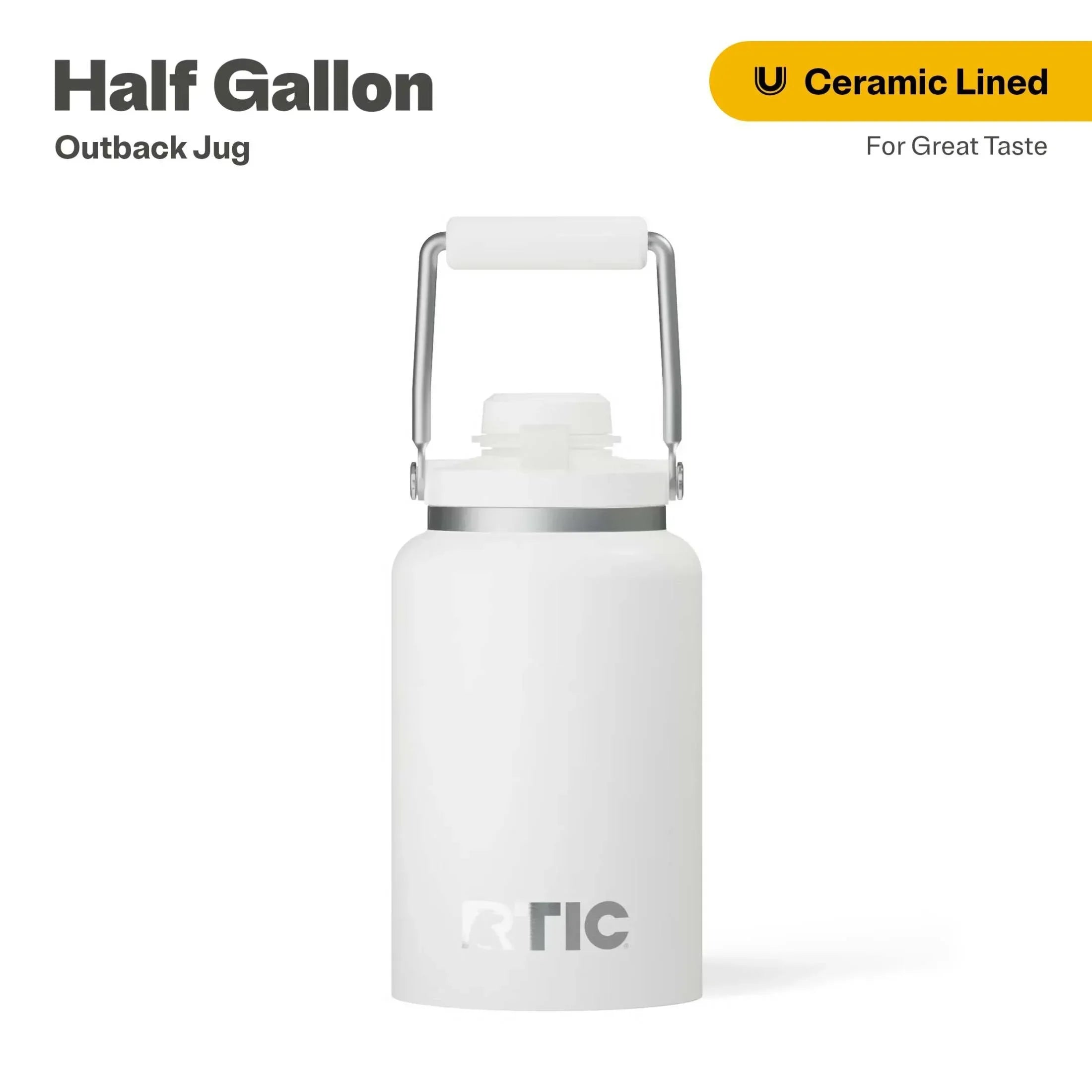 RTIC Half Gallon Ceramic Lined Insulated Outback Water Bottle Jug, Leak Proof, Black