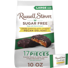 RUSSELL STOVER sugar free dark chocolate pecan delight candy bag, large size, 10 oz