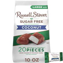 Sugar-free coconut chocolate candy bag with wrapped pieces and 10 oz label