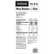 RXBAR Nut Butter & Oat variety pack carton back, nutrition facts and ingredient list