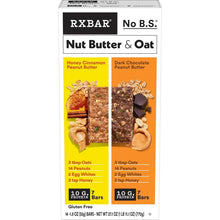 RXBAR Nut Butter & Oat variety pack carton, two flavor panels: Honey Cinnamon and Dark Chocolate