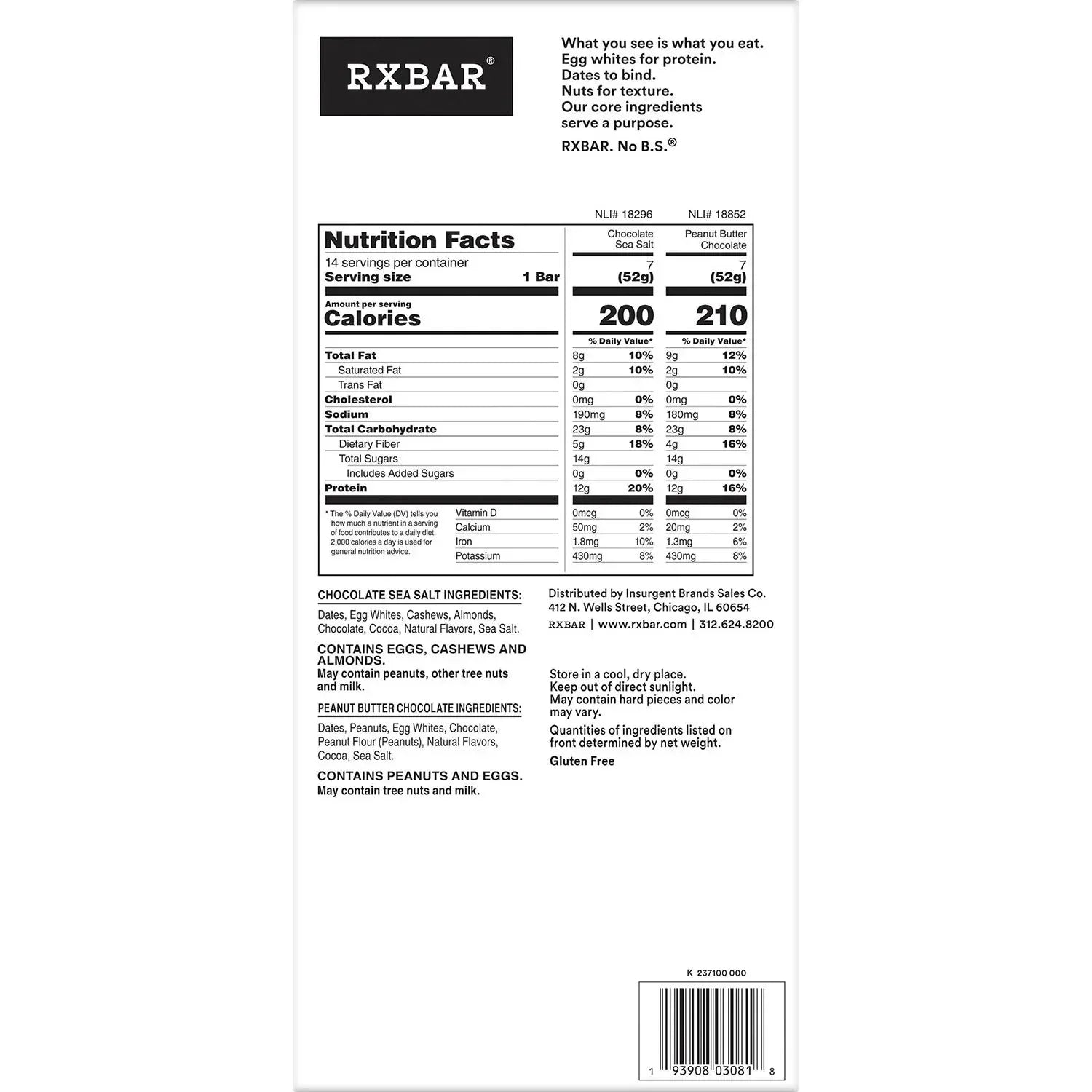 RXBAR Protein Bar, Variety Pack, 1.83 oz., 14 pk.