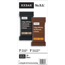Protein bar variety pack box with two visible bars, chocolate sea salt and peanut butter