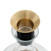 Wine decanter mouth insert with gold funnel and metal mesh screen