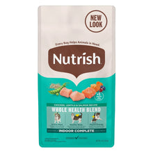 Indoor Complete dry cat food bag, teal and white Whole Health Blend design