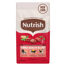 Nutrish Whole Health Blend dry dog food bag, red and white front label