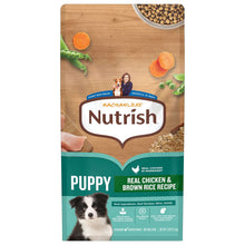 Rachael Ray Nutrish puppy dry dog food bag, real chicken & brown rice recipe