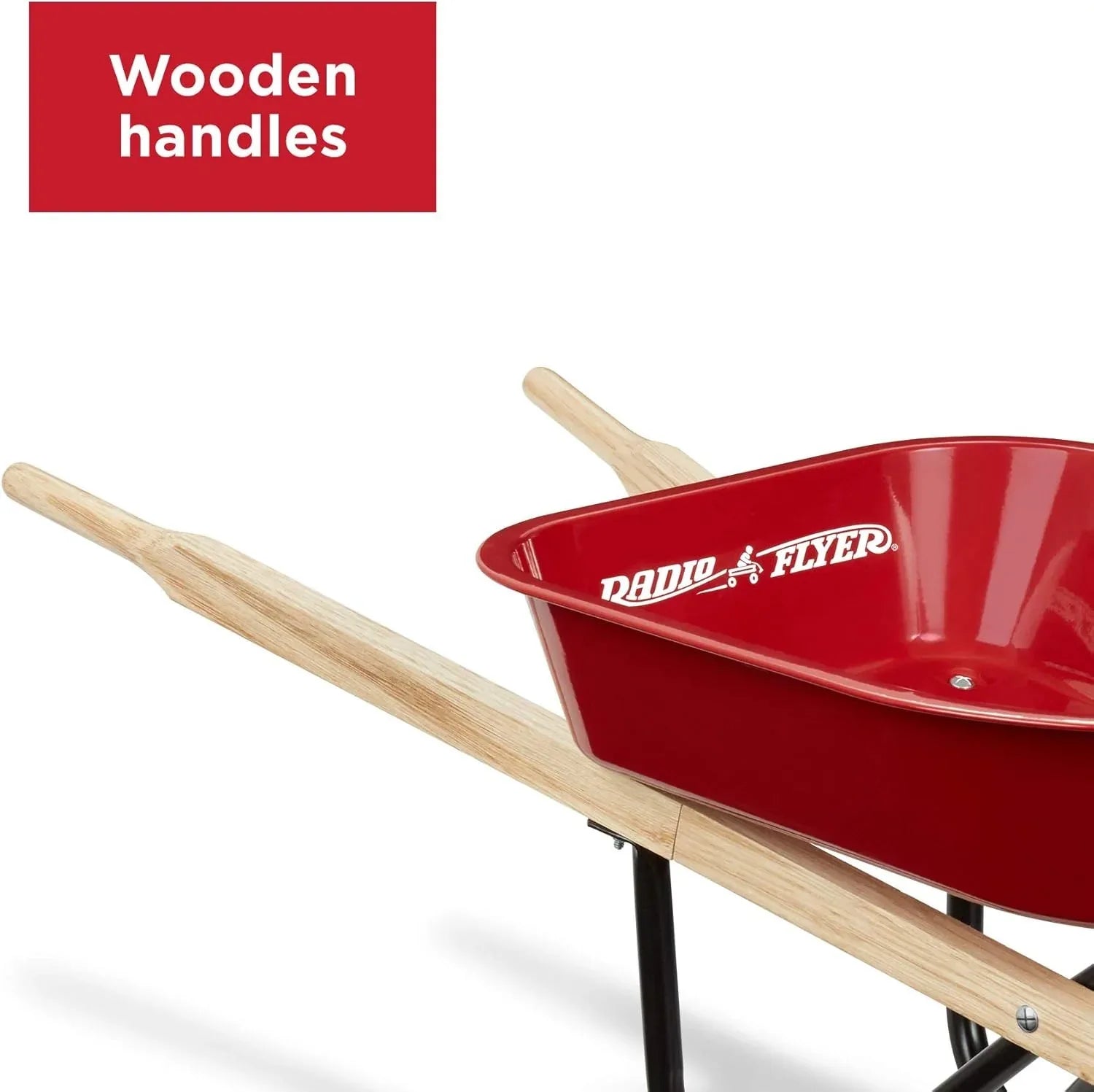 Radio Flyer Classic Kids Wheelbarrow, For Kids 3+, Seamless Steel Tray with No-Scratch Edges, Real Wooden Handles, Durable Front Wheel, Steel Undercarriage, 25 lb Capacity, Garden Toy for Children