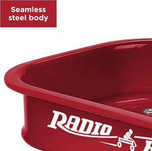 Red Radio Flyer mini wagon rim and logo on side panel