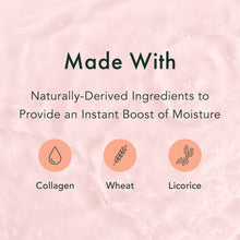 Collagen facial sheet mask marketing panel with icons for collagen, wheat, and licorice