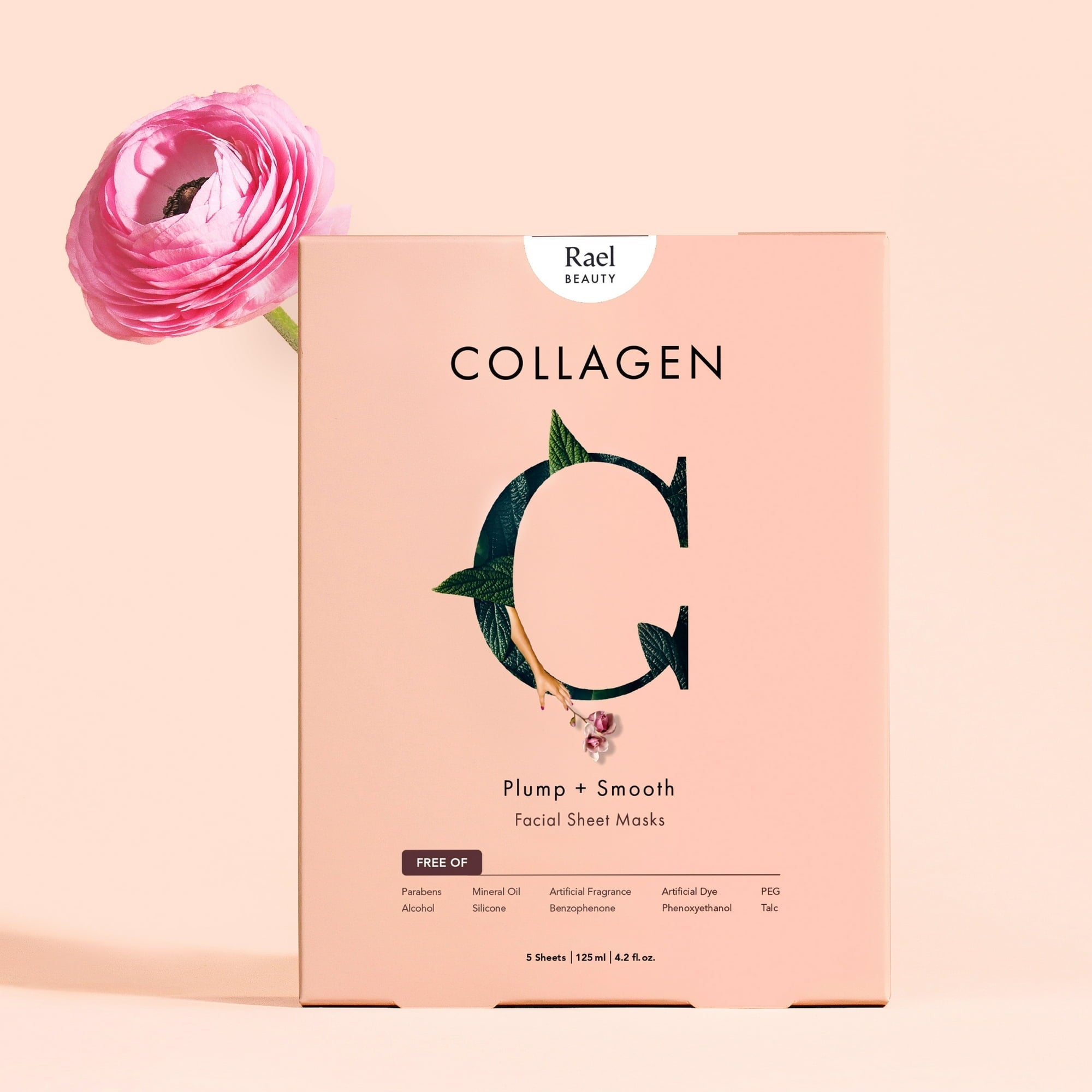 Rael Beauty Collagen Facial Mask for Wrinkles and Dry Skin, Plump and Smooth, 1 Count