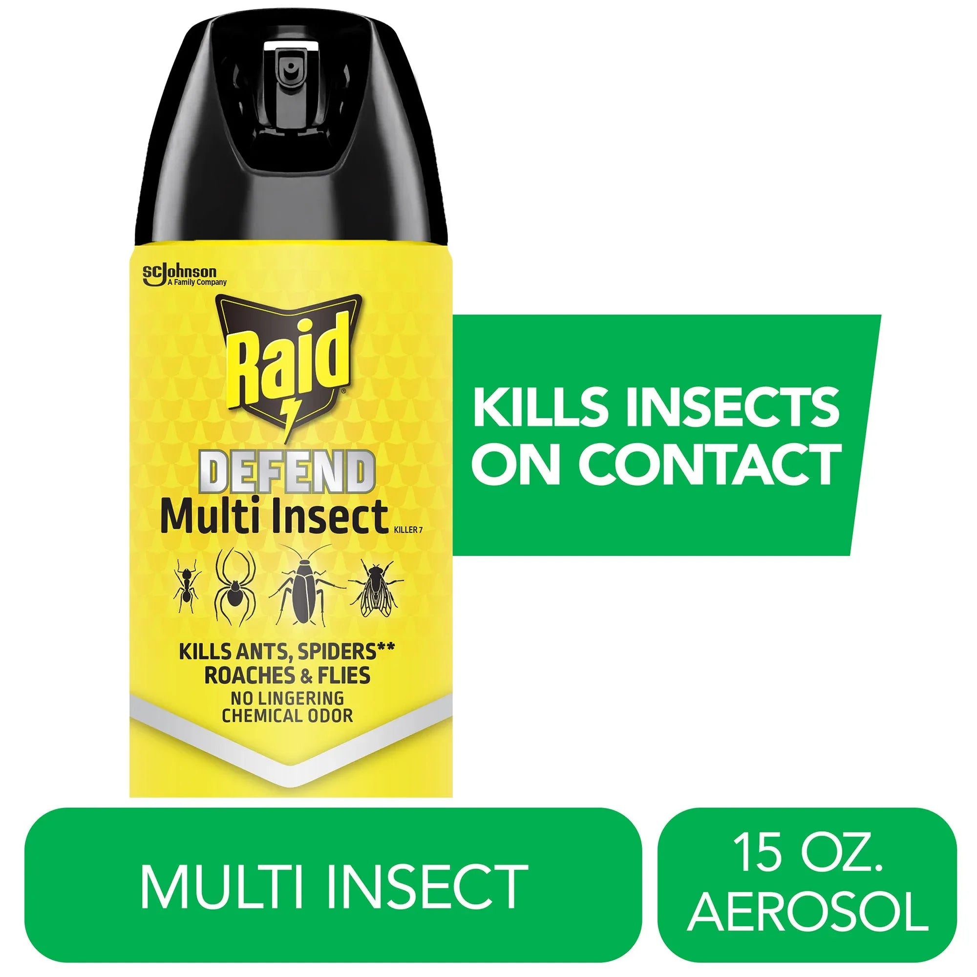Raid Defense System Indoor and Outdoor Ants, Roaches, Spiders and Flies Insect Killer Bug Spray, 15 oz - USA MEGA SHOP
