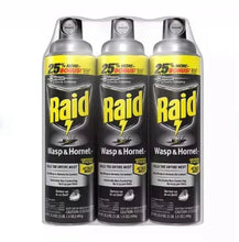 Raid wasp and hornet killer aerosol cans, three-pack with yellow hazard graphics