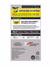 Aerosol product label panel with Defense System text and active ingredient section
