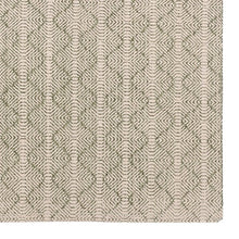 Close-up of light beige rug with subtle repeating dark gray geometric line pattern.