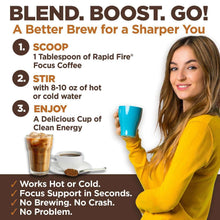 Instant coffee blend preparation instructions panel with scoop and hot or cold serving
