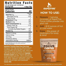 Nutrition Facts panel for instant coffee, 45 servings per container, 1 tbsp (10 g)